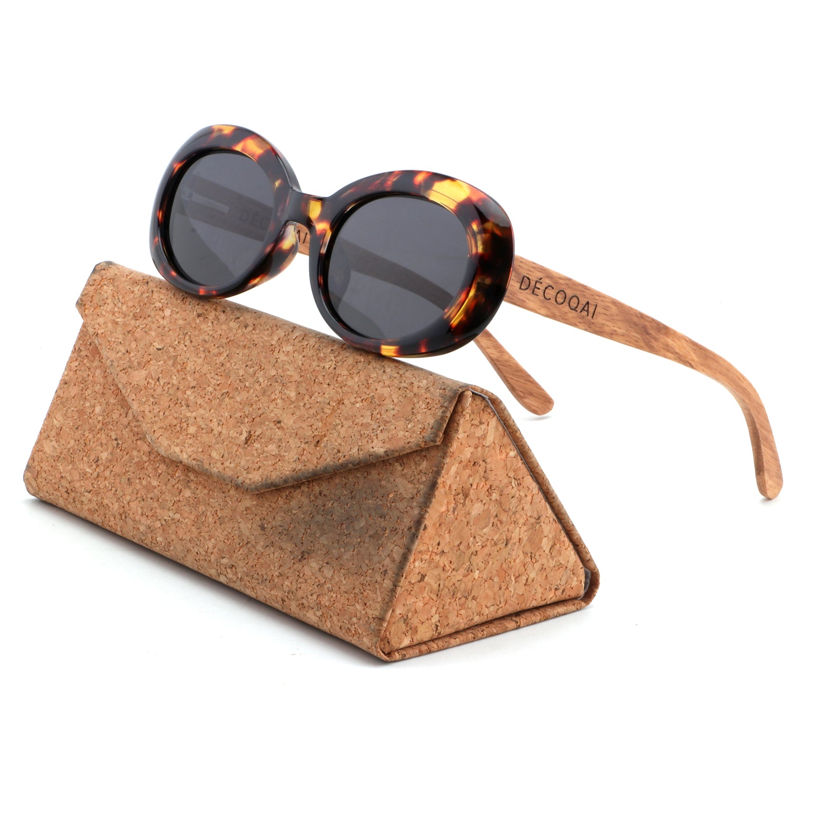 Lunar Safari Wooden Sunglasses – Tortoiseshell & Zebrawood Cork Case