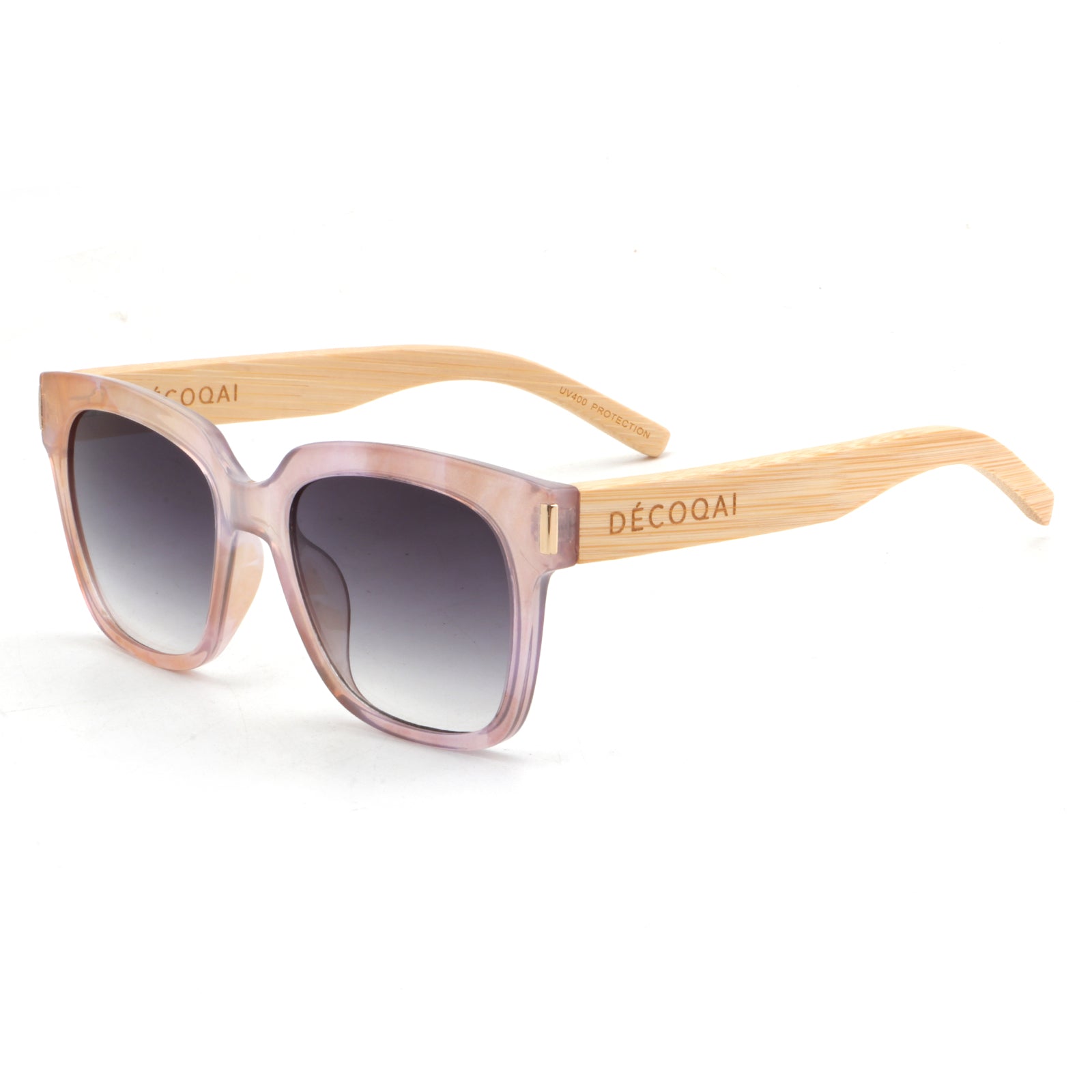 Rosée Glaze Sunglasses – Blush Frame & Wooden Arms, Polarised