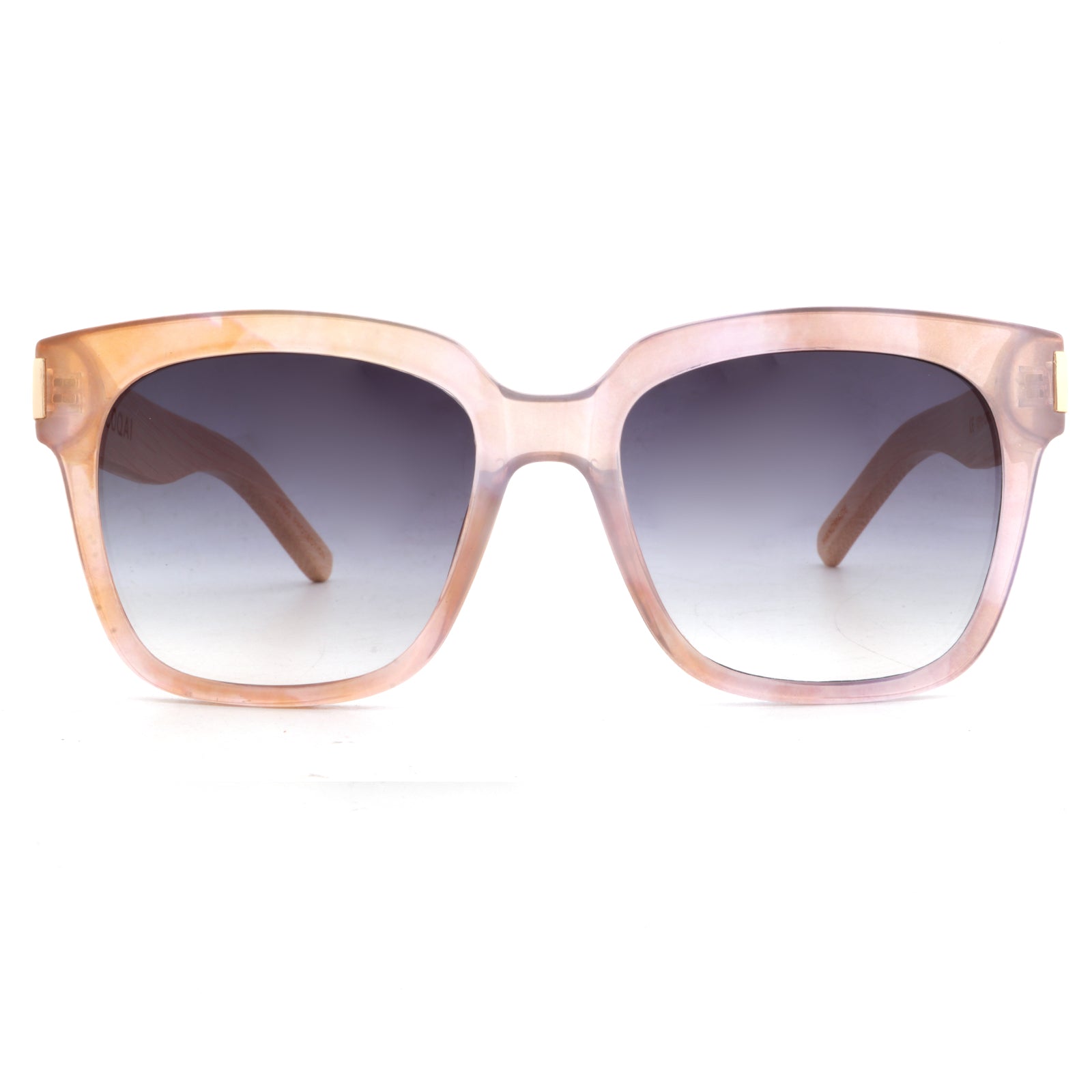 Rosée Glaze Sunglasses – Blush Frame & Wooden Arms, Polarised Front