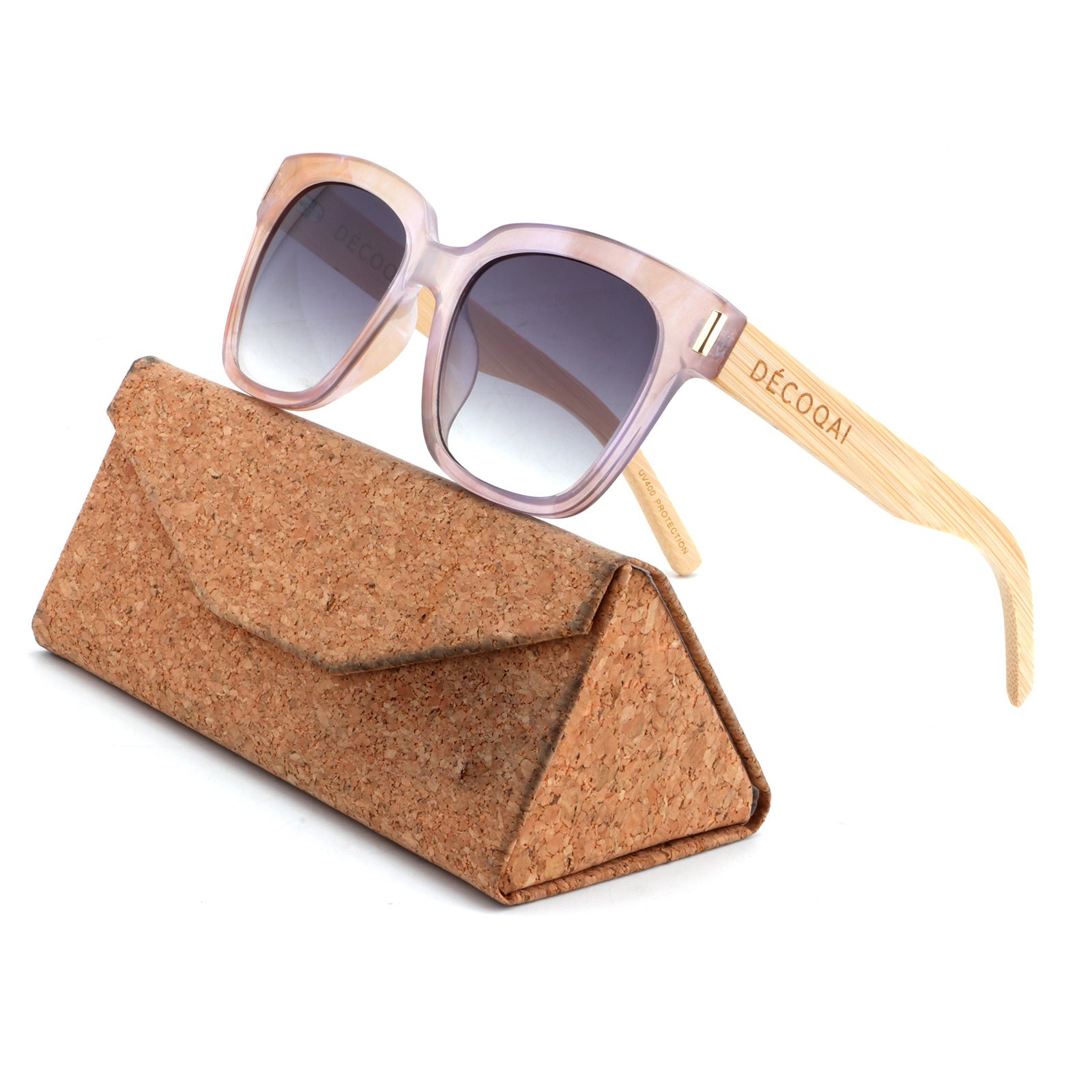 Rosée Glaze Sunglasses – Blush Frame & Wooden Arms, Polarised Front