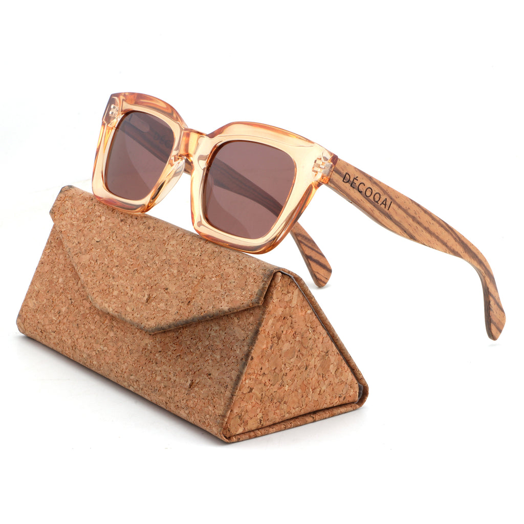 Miel Latte Boix Wooden Sunglasses. Women's Sunglases Front with case